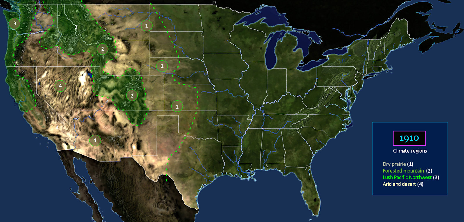 Climate regions favor the East, 1910 map